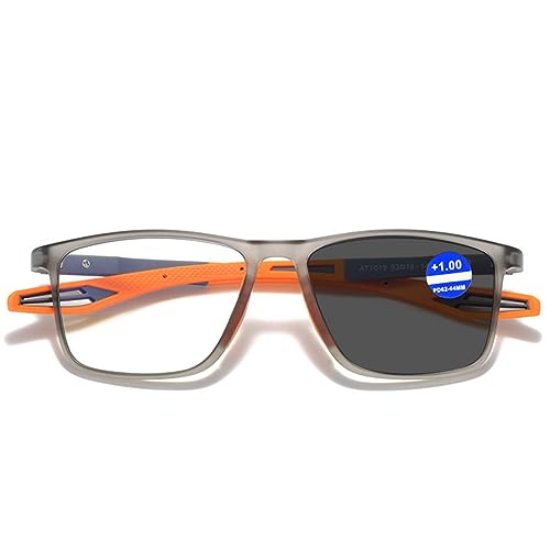 MAGIMODAC Damen Herren Selbsttönende Lesebrille mit Sonnenbrille UV400 Schutz Lesehilfe Sehhilfe Blaulichtfilter Anti Blaues Licht Computer Lesebrillen Orange +1.50 von MAGIMODAC