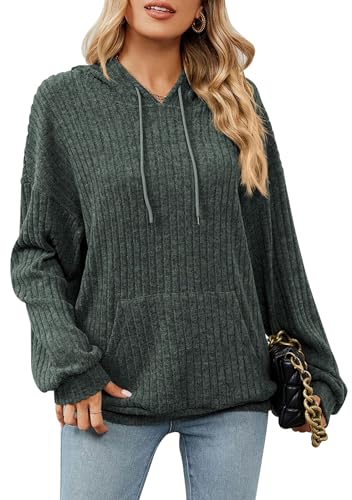 MAGIMODAC Damen Hoodie Sweatshirt Casual Kapuzenpullover Langarmshirt Oberteil Pullover mit Kapuze Grün L von MAGIMODAC