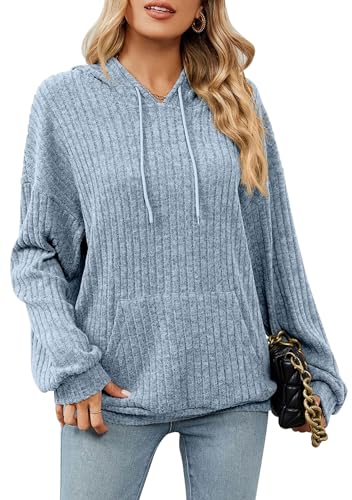 MAGIMODAC Damen Hoodie Sweatshirt Casual Kapuzenpullover Langarmshirt Oberteil Pullover mit Kapuze Hellblau S von MAGIMODAC