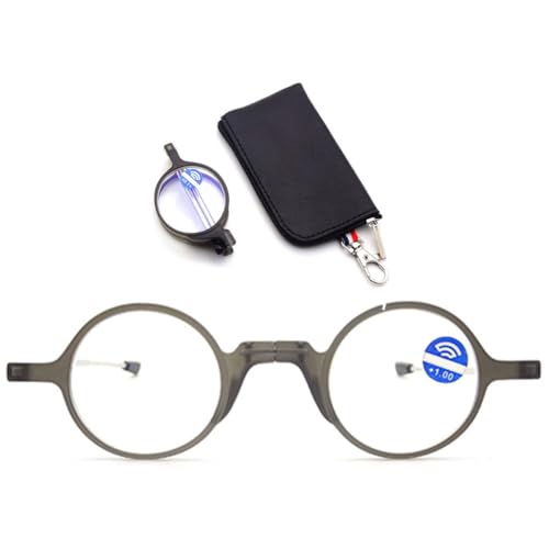MAGIMODAC Faltbare Lesebrille Damen Herren Blaulichtfilter Runde Klein Mini Lesebrillen Lesehilfe Sehhilfe mit Etui Grau 3,50 von MAGIMODAC