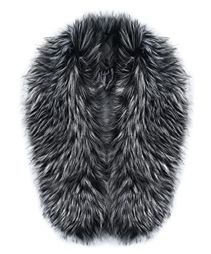 MAGIMODAC Fellkragen Pelzkragen Kunstfell Kunstpelz Fell Kragen Pelzschal Wie echt für Kapuze Kapuzenmantel Winter Parka Mantel Jacke (Schwarz mit weißen-2, 80cm/31.50’’) von MAGIMODAC