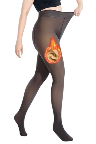 MAGIMODAC Gefütterte Strumpfhosen Damen Hohe Taille Bauchweg Winter Thermostrumpfhose Gefälschte Strumpfhose Thermoleggins Leggings mit Innenfleece Kaffee 200G von MAGIMODAC