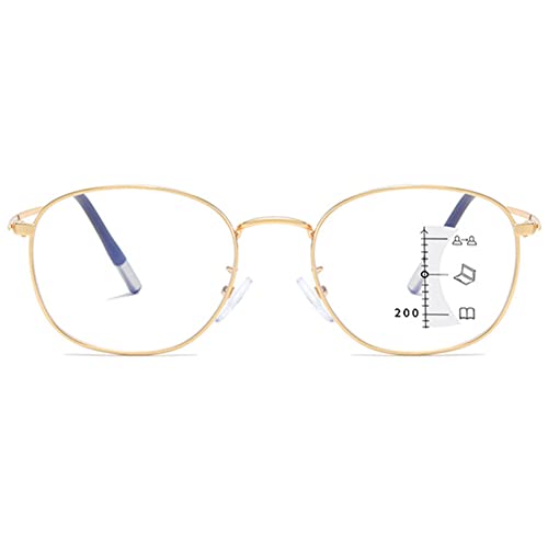 MAGIMODAC Herren Damen Multifokale Lesebrille Metall Lesehilfe Sehhilfe Blaulichtfilter UV400 Anti Blaues Licht Blockieren Computer Bifokale Brillen Lesebrillen(Golden 3.0) von MAGIMODAC