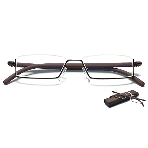 MAGIMODAC Blaulichfilter Lesebrille mit Ultraleichtem TR90 Rahmen Damen Herren Computer Lesehilfe Halbbrille Halbrand Halbrahmen Sehhilfe mit Brillenetui (Braun, 1.00) von MAGIMODAC