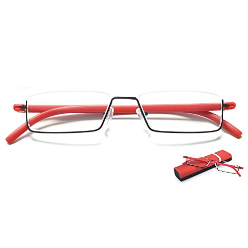 MAGIMODAC Blaulichfilter Lesebrille mit Ultraleichtem TR90 Rahmen Damen Herren Computer Lesehilfe Halbbrille Halbrand Halbrahmen Sehhilfe mit Brillenetui (Rot, 1.00) von MAGIMODAC