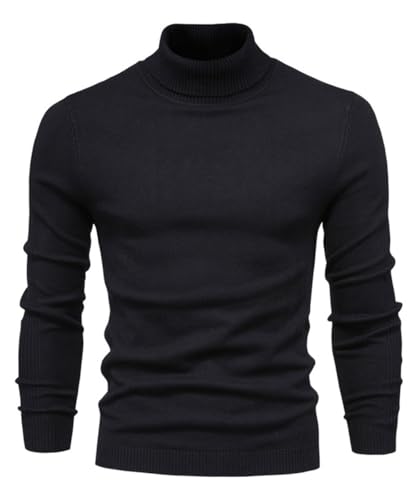 MAGIMODAC Herren Strickpullover Slim Fit Wolle Pullover Sweater Strickpulli Winter Männer Rollkragenpullover Pulli mit Rollkragen Schwarz M von MAGIMODAC