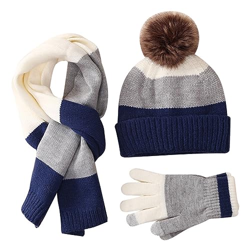 MAGIMODAC Jungen Mädchen Winter Mütze Schal Handschuhe gefütterte Strickmütze Beanie Winterschal Wintermütze 3 teiliges Set Rot Braun Dunkelblau Grau von MAGIMODAC