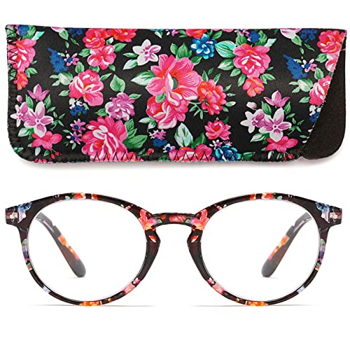 MAGIMODAC Damen Computer Lesebrille Blaulichfilter Leicht Rund Oval Lesebrillen Computerbrille mit Sehstärke Lesehilfe Sehhilfe(Floral, 1.00) von MAGIMODAC