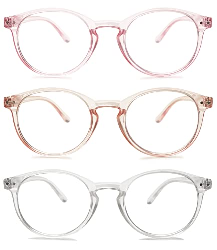 MAGIMODAC Damen Computer Lesebrille Blaulichfilter Leicht Rund Oval Lesebrillen Computerbrille mit Sehstärke Lesehilfe Sehhilfe(Rosa+Hellbraun+Transparent, 2.00) von MAGIMODAC