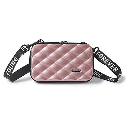 MAGIMODAC Mini Umhängetasche Handy Damen Klein Handytasche Geldbörse Crossbody Schultertasche Kofferform Handtasche (Karo-Rosegold) von MAGIMODAC