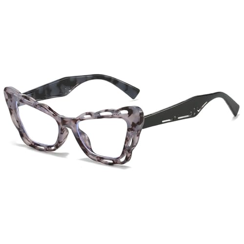 MAGIMODAC Mode Katzenaugen Lesebrillen Damen Flexible Cateye Lesebrille Retro Vollrand Cat Eye Brillen mit Federscharniere Grau +3.00 von MAGIMODAC