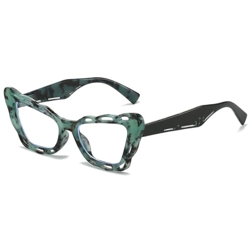 MAGIMODAC Mode Katzenaugen Lesebrillen Damen Flexible Cateye Lesebrille Retro Vollrand Cat Eye Brillen mit Federscharniere Grün +3.50 von MAGIMODAC