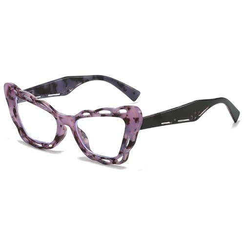 MAGIMODAC Mode Katzenaugen Lesebrillen Damen Flexible Cateye Lesebrille Retro Vollrand Cat Eye Brillen mit Federscharniere Lila +2.50 von MAGIMODAC