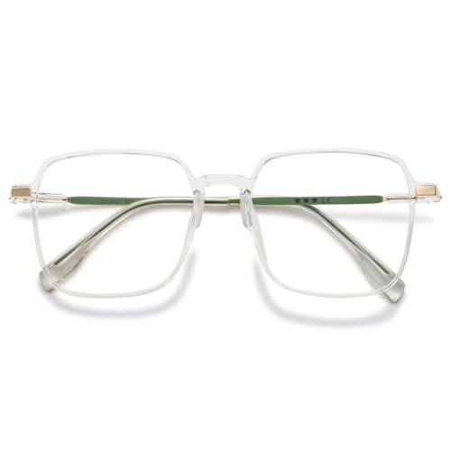 MAGIMODAC Mode Lesebrille Damen Herren Groß Blaulichtfilter Computer Lesebrillen Quadratisch Rechteckige Metall Lesehilfe Sehhilfe Transparent 3.50 von MAGIMODAC