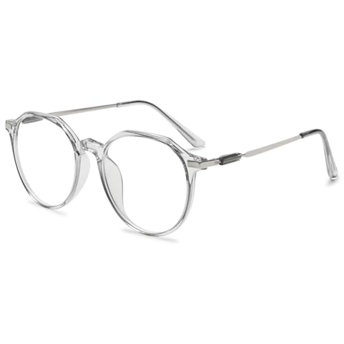 MAGIMODAC Mode Lesebrille Damen Herren Rund Oval Nerd Blaulichtfilter Computer Lesebrillen Metall Lesehilfe Sehhilfe Grau 1.00 von MAGIMODAC