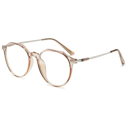 MAGIMODAC Mode Lesebrille Damen Herren Rund Oval Nerd Blaulichtfilter Computer Lesebrillen Metall Lesehilfe Sehhilfe Khaki 2.50 von MAGIMODAC