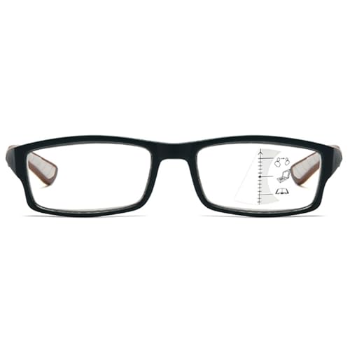 MAGIMODAC Mode Progressive Multifokale Lesebrille Herren Damen Gleitsichtlesebrille Rechteckige Blaulichtfilter Lesebrillen Retro Gleitsicht Multifocus Anti-Blaulicht Brillen Grün-Braun 3.00+ von MAGIMODAC