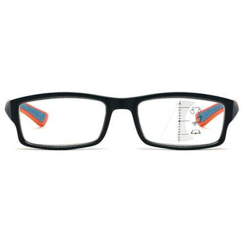 MAGIMODAC Mode Progressive Multifokale Lesebrille Herren Damen Gleitsichtlesebrille Rechteckige Blaulichtfilter Lesebrillen Retro Gleitsicht Multifocus Anti-Blaulicht Brillen Grün-Orange 1.50+ von MAGIMODAC