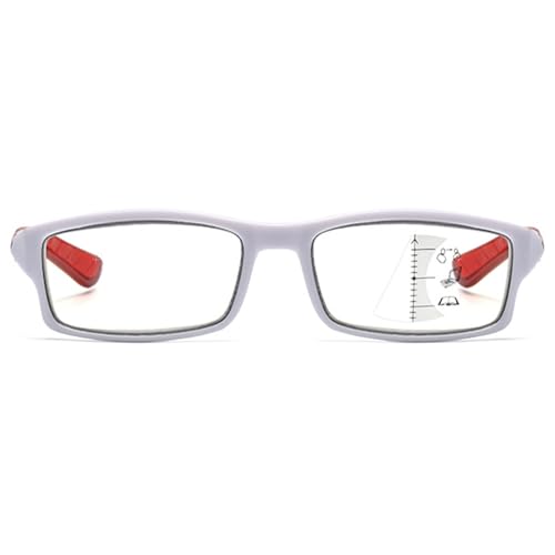 MAGIMODAC Mode Progressive Multifokale Lesebrille Herren Damen Gleitsichtlesebrille Rechteckige Blaulichtfilter Lesebrillen Retro Gleitsicht Multifocus Anti-Blaulicht Brillen Weiß-Rot 2.00+ von MAGIMODAC