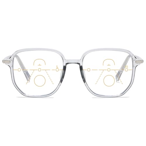 MAGIMODAC Multifokale Lesebrille Damen Herren Gleitsicht Multifocuslesebrille Lesebrillen Intelligente Progressive Brillen Blaulichtfilter Lese-Brillen Transparentes Grau +2.5 von MAGIMODAC