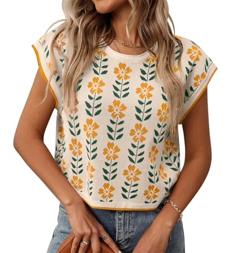 MAGIMODAC Pullover Damen Strickpullover mit Rundhalsausschnitt Sommer Strickweste Casual Strick Pullunder Ärmellos Kurzes Oberteile Khaki M von MAGIMODAC