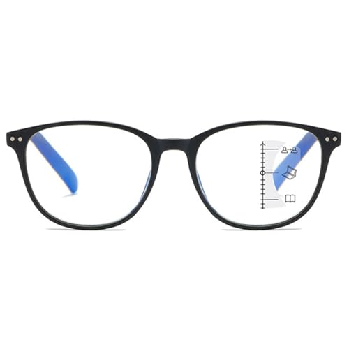 MAGIMODAC Rund Gleitsichtlesebrille Progressive Multifokale Lesebrille Herren Damen Blaulichtfilter Lesebrillen Retro Gleitsicht Multifokus Anti-Blaulicht Brillen Mattschwarz +2.5 von MAGIMODAC