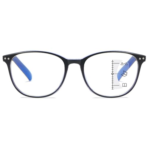 MAGIMODAC Rund Gleitsichtlesebrille Progressive Multifokale Lesebrille Herren Damen Blaulichtfilter Lesebrillen Retro Gleitsicht Multifokus Anti-Blaulicht Brillen Schwarz Blau +1.5 von MAGIMODAC