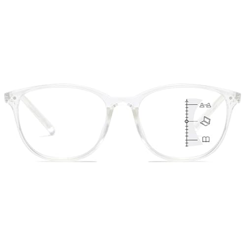 MAGIMODAC Rund Gleitsichtlesebrille Progressive Multifokale Lesebrille Herren Damen Blaulichtfilter Lesebrillen Retro Gleitsicht Multifokus Anti-Blaulicht Brillen Transparent +2.0 von MAGIMODAC