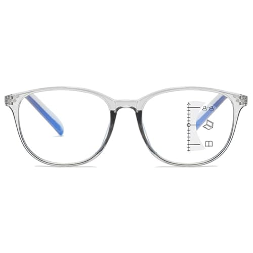 MAGIMODAC Rund Gleitsichtlesebrille Progressive Multifokale Lesebrille Herren Damen Blaulichtfilter Lesebrillen Retro Gleitsicht Multifokus Anti-Blaulicht Brillen Transparentes Grau +3.0 von MAGIMODAC
