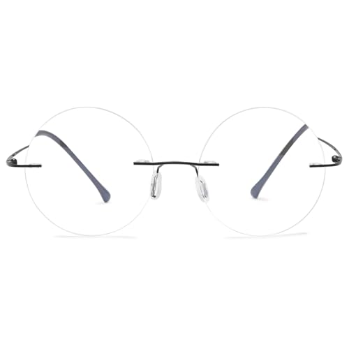 MAGIMODAC Runde Lesebrille Damen Herren Randlos Blaulichtfilter Brille Titan Computerbrille lesehilfe Sehhilfe mit Sehstärke Schwarz 2.00+ von MAGIMODAC