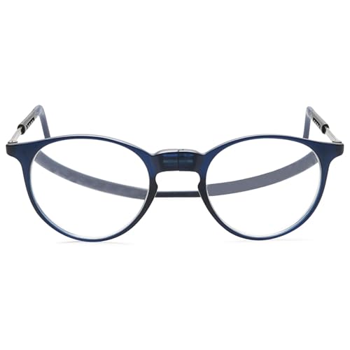 MAGIMODAC Runde Magnetische Lesebrille Damen Herren Magnetverschluss Hängender Hal Leicht Faltbar Lesebrillen Retro Haltbar Flexibel Magnetlesebrillen mit Verstellbaren Bügeln Blau 1.00+ von MAGIMODAC