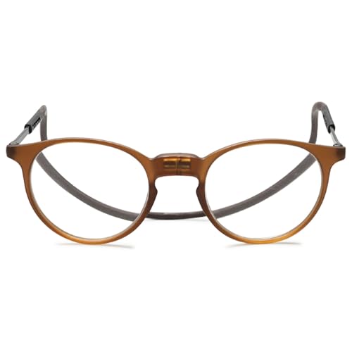 MAGIMODAC Runde Magnetische Lesebrille Damen Herren Magnetverschluss Hängender Hal Leicht Faltbar Lesebrillen Retro Haltbar Flexibel Magnetlesebrillen mit Verstellbaren Bügeln Braun 1.50+ von MAGIMODAC