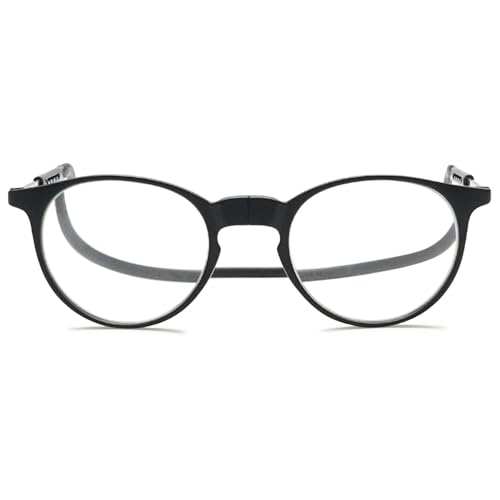 MAGIMODAC Runde Magnetische Lesebrille Damen Herren Magnetverschluss Hängender Hal Leicht Faltbar Lesebrillen Retro Haltbar Flexibel Magnetlesebrillen mit Verstellbaren Bügeln Schwarz 2.00+ von MAGIMODAC