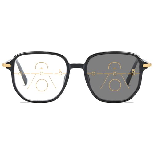 MAGIMODAC Selbsttönende Gleitsicht Lesebrille Damen Herren Multifocus Progressive Photochrome Lesebrillen Blaulichtfilter Lese-Brillen Sonnenlesebrille Helles Schwarz +1.0 von MAGIMODAC