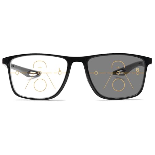MAGIMODAC Selbsttönende Gleitsichtlesebrille Rechteckige Herren Damen Progressive Multifokale Lesebrille Blaulichtfilter Lesebrillen Multifocus Photochrome Sonnenlesebrille Schwarz mit Grau +3.50 von MAGIMODAC