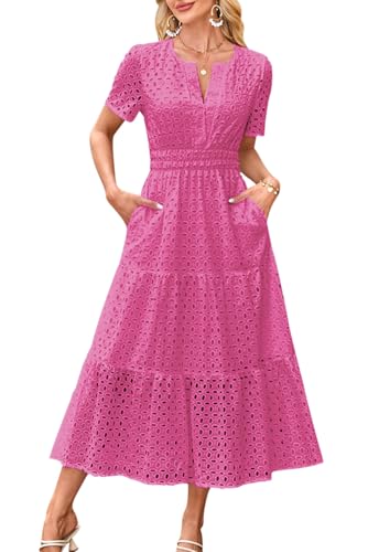 MAGIMODAC Sommerkleid A Linie Damen Lang Kurzarm V Ausschnitt Midikleid Maxikleid Freizeitkleid Baumwolle Kleider Strandkleid mit Taschen Rosarot S MAGIMODAC Sommerkleid A Linie Damen Lang Kurzarm V Ausschnitt Midikleid Maxikleid Freizeitkleid Baumwolle Kleider Strandkleid mit Taschen Rosarot S von MAGIMODAC