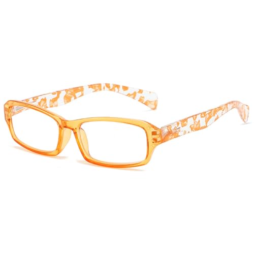 MAGIMODAC Stilvolle Lesebrille Damen Herren Rechteckige Flexibel Lesebrillen Retro Blumen Vollrand Brillen mit Komfortable Federscharniere Gelb 2.5+ von MAGIMODAC