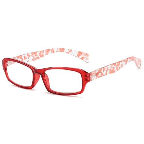 MAGIMODAC Stilvolle Lesebrille Damen Herren Rechteckige Flexibel Lesebrillen Retro Blumen Vollrand Brillen mit Komfortable Federscharniere Rot 1.5+ von MAGIMODAC