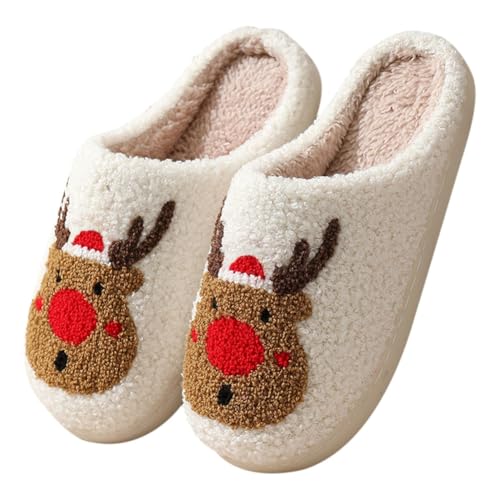 MAGIMODAC Winter Hausschuhe Damen Herren Weihnachten Plüsch Pantoffeln Xmas Flauschig Slippers Warm Kuschelige Hauspantoffeln (Rotes Rentier, 44/45) von MAGIMODAC