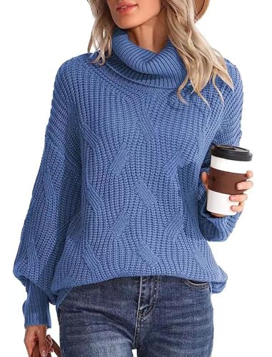 MAGIMODAC Winter Pullover Damen Strickpullover Rollkragen Langarm Winterpullover Einfarbig Oversized Gestrickte Oberteile Lässig Locker Strickpulli Warm Grobstrickpullover Blau L MAGIMODAC Winter Pullover Damen Strickpullover Rollkragen Langarm Winterpullover Einfarbig Oversized Gestrickte Oberteile Lässig Locker Strickpulli Warm Grobstrickpullover Blau L von MAGIMODAC