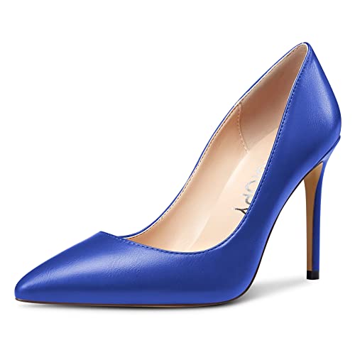 MAGIOPY Damen Stiletto Hoher High Absatz Heel Geschlossene Spitze Zehenkappe Pumps Slip-on Hochzeit Sexy Dress Schuhe Blau B 37 EU von MAGIOPY