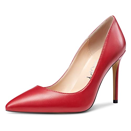 MAGIOPY Damen Stiletto Hoher High Absatz Heel Geschlossene Spitze Zehenkappe Pumps Slip-on Hochzeit Sexy Dress Schuhe Rot A 42 EU von MAGIOPY