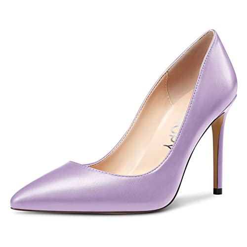 MAGIOPY Damen Stiletto Hoher High Absatz Heel Geschlossene Spitze Zehenkappe Pumps Slip-on Hochzeit Sexy Dress Schuhe Violett 44 EU von MAGIOPY