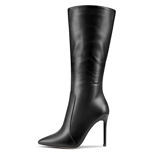 MAGIOPY Damen Stiletto Hoher High Absatz Heel Spitze Zehenkappe Mid Calf Reißverschluss Büroschuhe Cute 10 CM Heels Stiefel Schwarz 37 EU von MAGIOPY