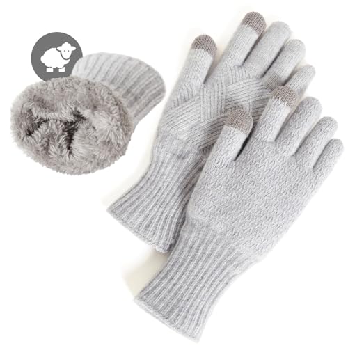 MAGISDU Handschuhe Damen Winter Warm Thermohandschuhe Fleecefutter Merino Wolle Touchscreen Doppelschicht Elastischer Griff Outdoor Handschuhe von MAGISDU