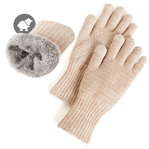 MAGISDU Handschuhe Damen Winter Warm Thermohandschuhe Fleecefutter Merino Wolle Touchscreen Doppelschicht Elastischer Outdoor Winterhandschuhe von MAGISDU