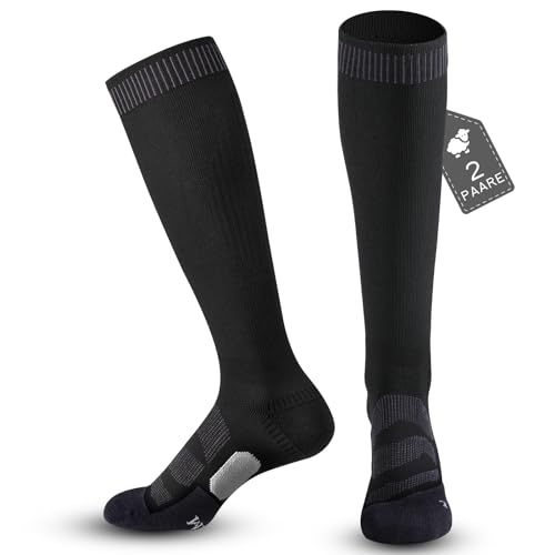 MAGISDU 2 Paar Merino Skisocken Herren Damen Thermosocken Kompressionsstrümpfe 18-25 mmHG Thrombosestrümpfe Kniestrümpfe für Ski Snowboard Flug Sporting von MAGISDU