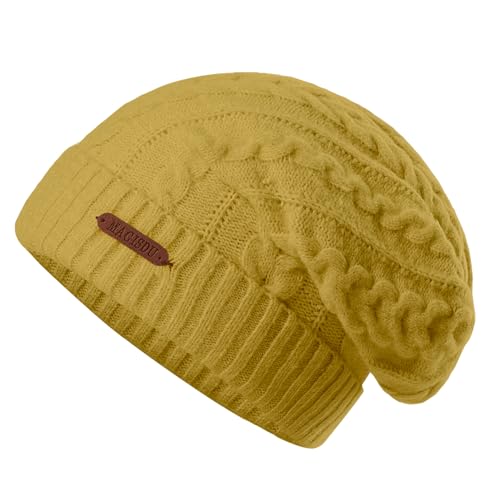 MAGISDU Mütze Damen Winter Wintermütze Merino Wollmütze Lang Beanie Strickmütze Mit Wollfutter Thermo Gefütterte Warme Grobstrick Slouch Hat von MAGISDU