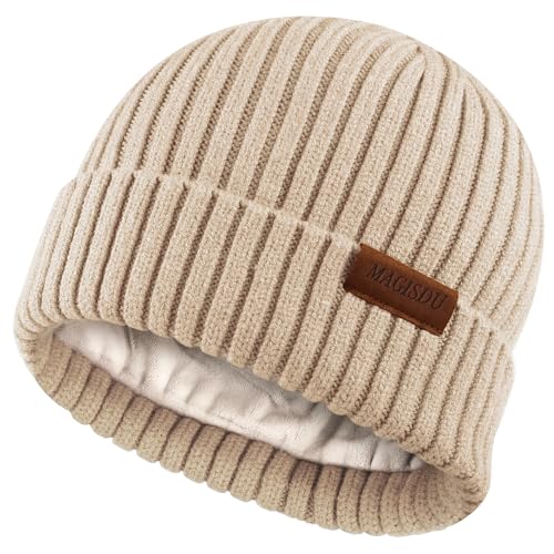 MAGISDU Wintermütze Jungen Mädchen Merino Mütze Kinder Baby Wollmütze Kleinkind Strickmütze Beanie Mit Fleece Lined Thermo Gefüttert Warm Wolle Winter Kint Hat von MAGISDU