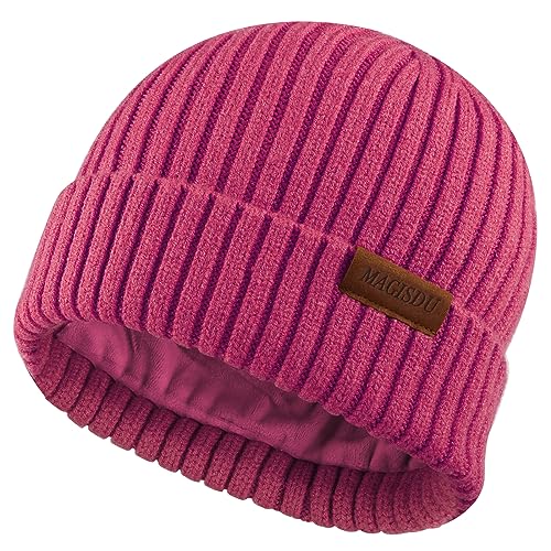 MAGISDU Wintermütze Jungen Mädchen Merino Mütze Kinder Baby Wollmütze Kleinkind Strickmütze Beanie Mit Fleece Lined Thermo Gefüttert Warm Wolle Winter Kint Hat von MAGISDU